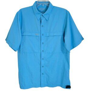Gameguard Outdoors Mens Blue Button Up Fishing Shirt Short Sleeve Vented Size M